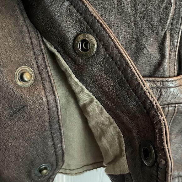 Vintage STRUCTURE Leather Men's Vest Small Snap Brown Riding Biker Western Rodeo - Picture 9 of 13